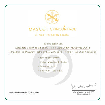 AcneXpert Mattifying SPF 50 PA ++++ Niacinamide for Oil & Acne Control