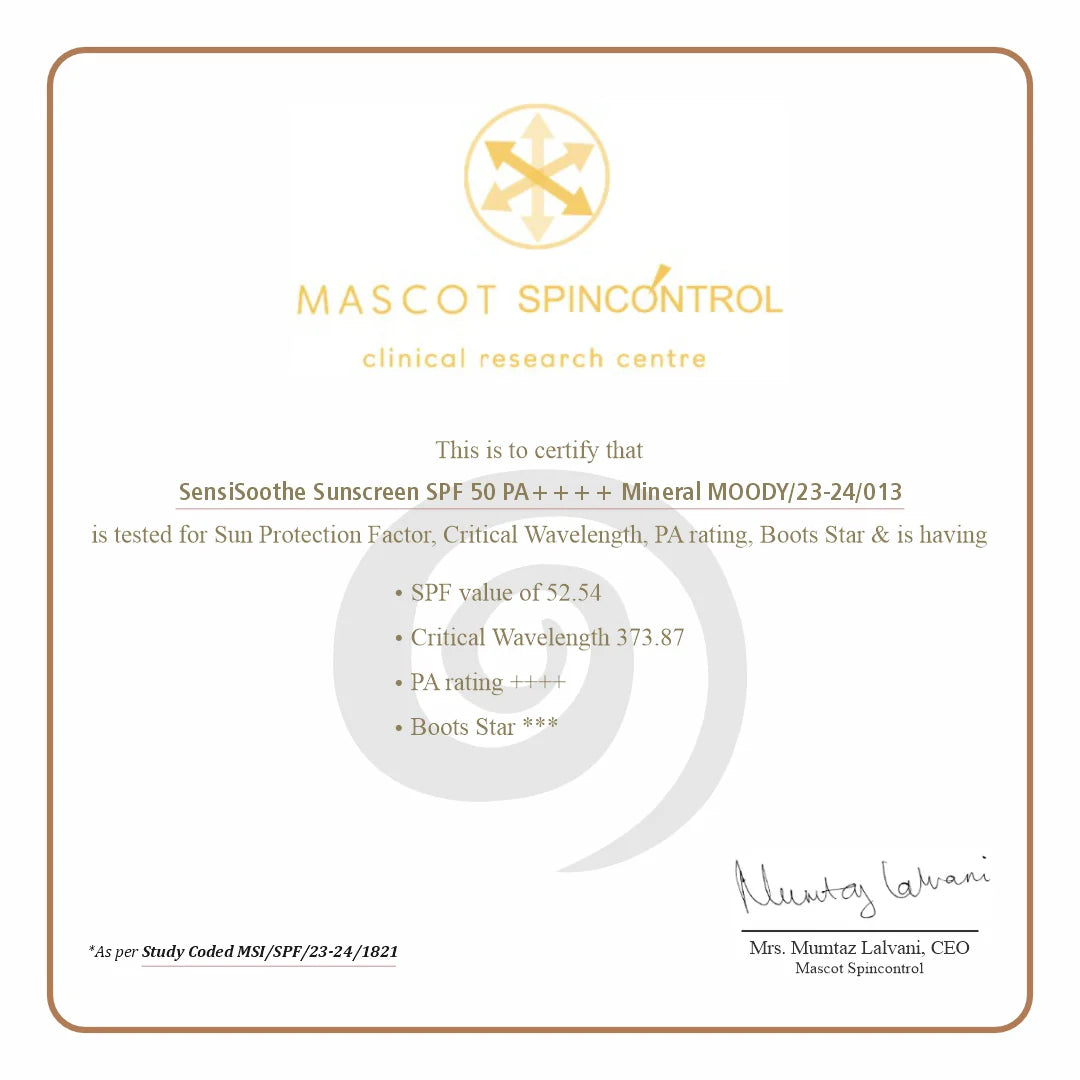 DermaSoothe Sunscreen SPF 50 PA++++ Mineral with Ceramides & Rice