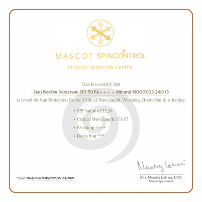 DermaSoothe Sunscreen SPF 50 PA++++ Mineral with Ceramides & Rice